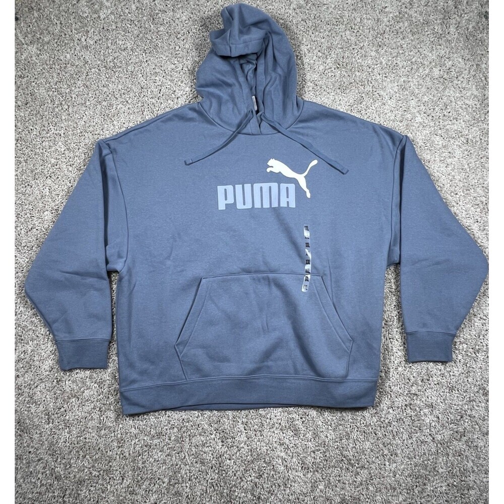 Puma ESS 2 Color Logo Hoodie XXL Cool Blue Fleece Pullover NWT